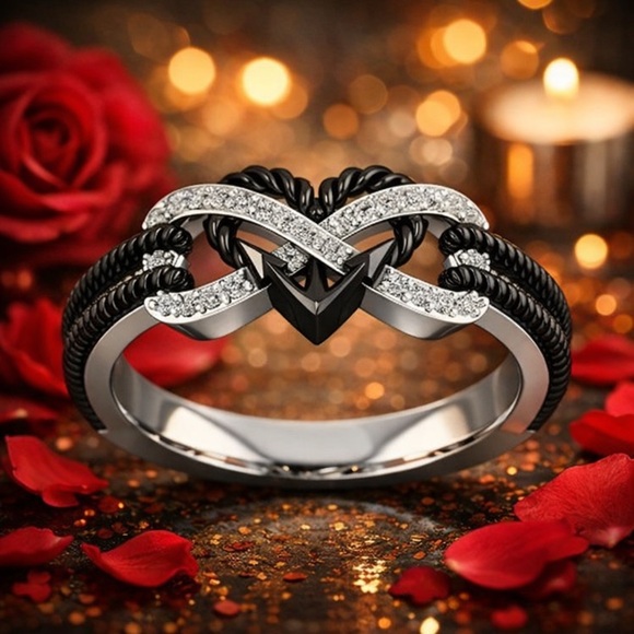 Anthropologie Jewelry - Elegant Black and Silver Heart Ring.